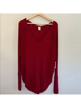 We The Free V Neck Waffle Knit Top NWT